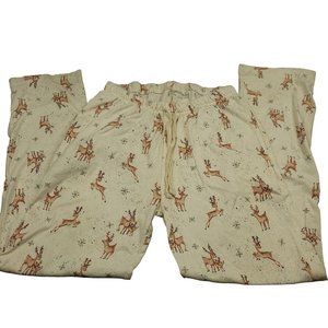 Burts Bees Baby Pajama Pants Womens L Christmas Print Straight‎ Pockets Reindeer